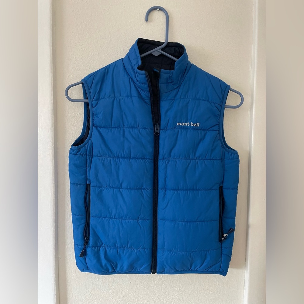 Kids blue Mont-Bell reversible warm vest size M